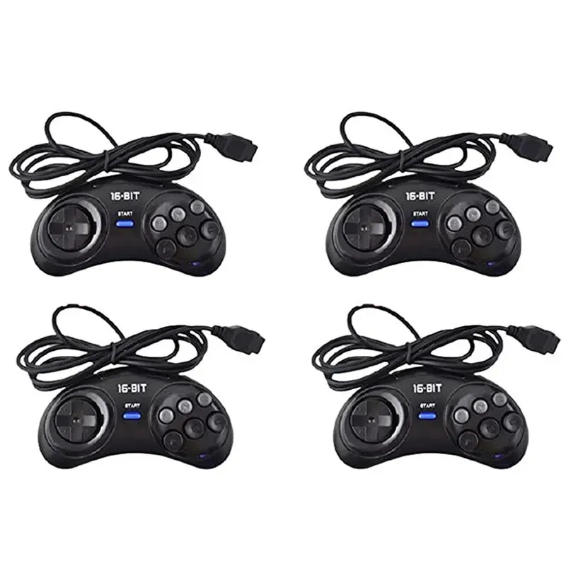 4 Pcs Game Controller For SEGA Genesis For 16 Bit Handle Controller 6 Button Gamepad For SEGA MD Game Accessories Black