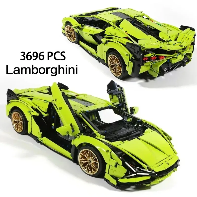 3696 blocks Lamborghini Sian sports car, technical style, surprise gift for kids