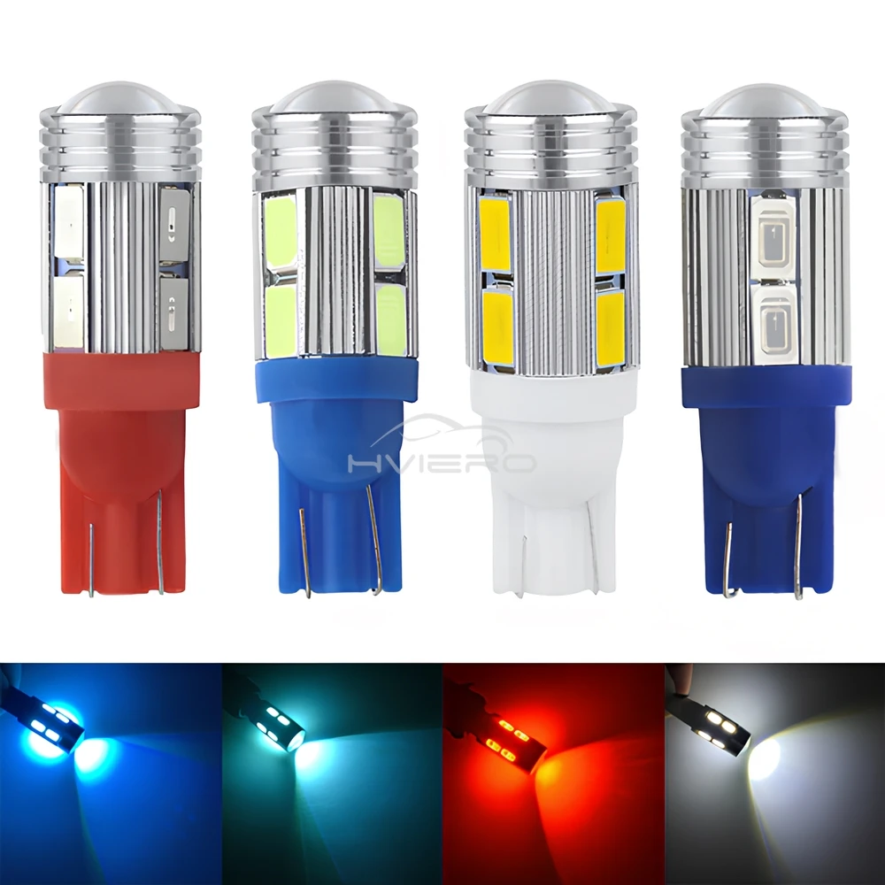 2Pcs T10 5630 10SMD W5W 194 White Red Blue 12v Parking Bulb Car Led Backup Turn Signal Light Trunk Tail Wedge Brake Reverse Lamp