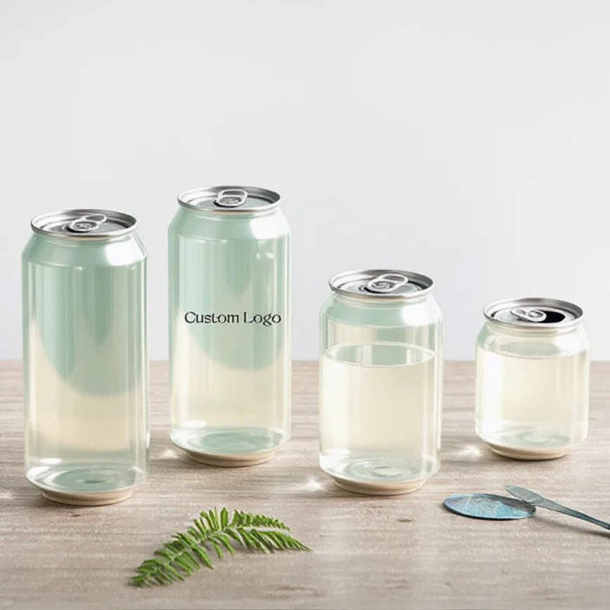 

200 pieces Custom Logo PET Disposable Transparent Can Multiple Capacity Fashionable Beverage Packaging For Juice Carbonated