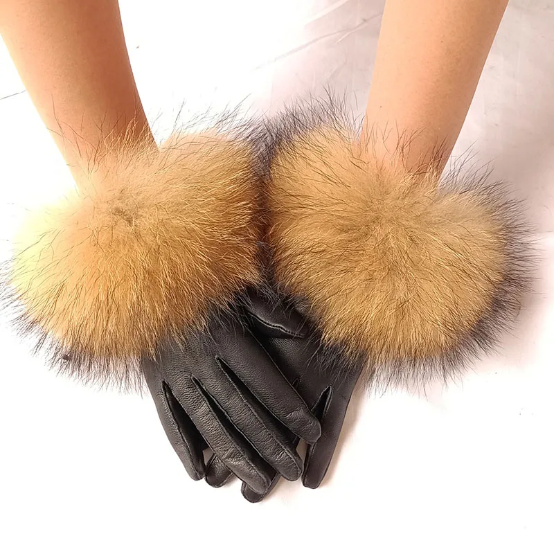 Real Sheep Leather Gloves Women Luxury For Women Warm Winter Natural Fox Fur Glove Fashion Warm Natural Leather Hand Warmer