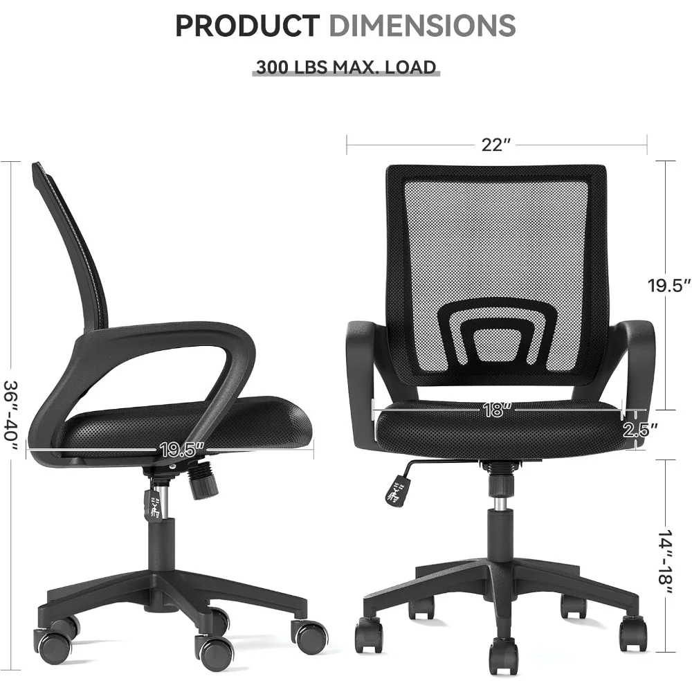 طقم كراسي مكتب شبكية مريحة مكونة من قطعتين مع دعم قطني، ارتفاع قابل للتعديل، عجلات دوارة للاستخدام المنزلي والمكتبي #3