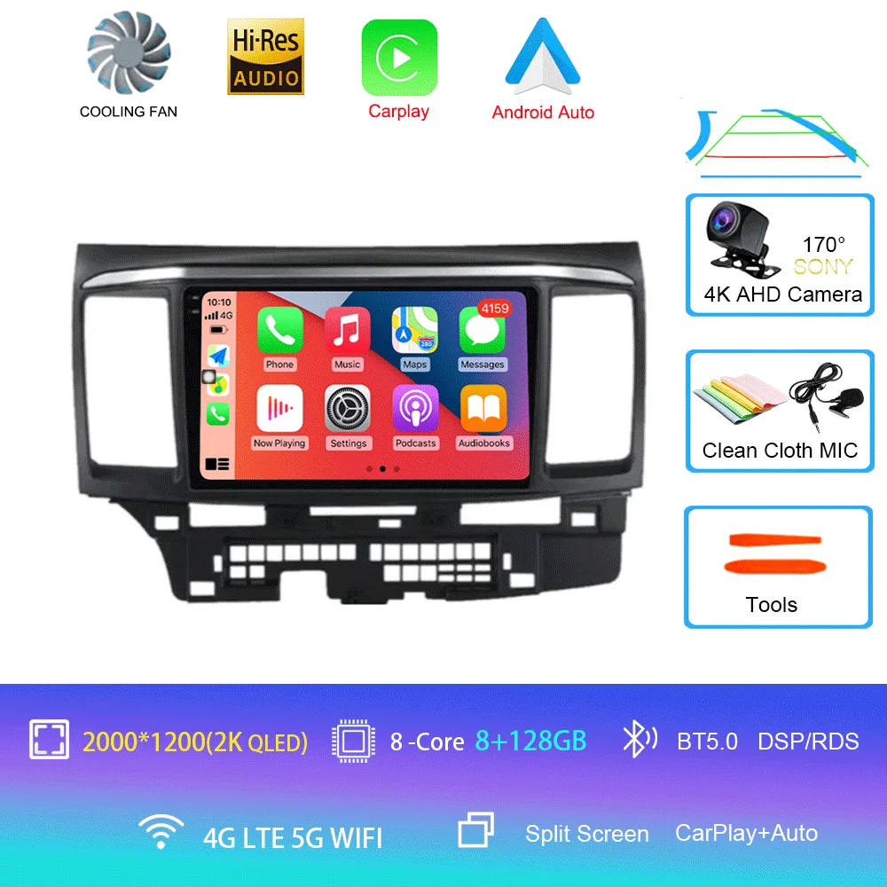 Voor MITSUBISHI LANCER 9 10 X 2008 2009 2010 2011 - 2016 9 inch Android 16 autoradio stereo audio GPS speler Carplay Auto scherm