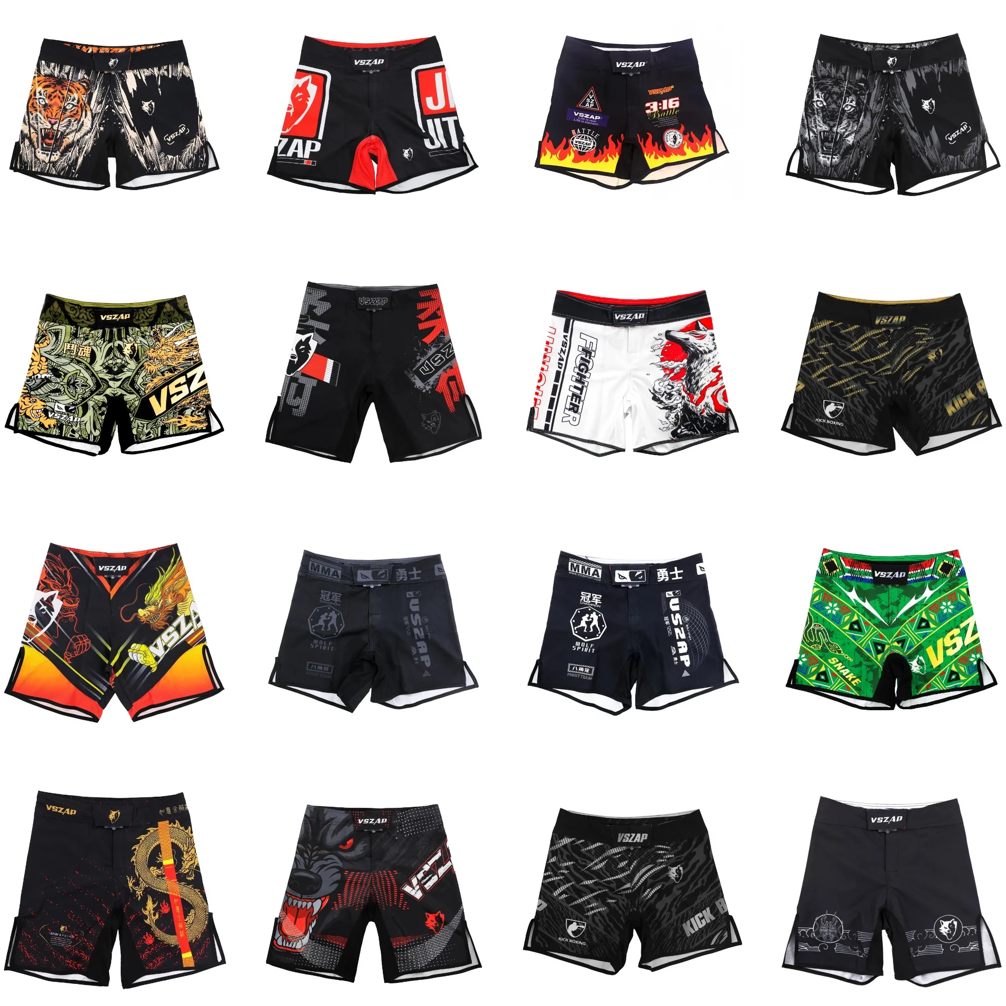 Vszap Men's MMA Fight Shorts Lightweight Grappling Shorts Quick Dry Breathable BJJ Shorts for Training Sparring Boxing Muay Thai