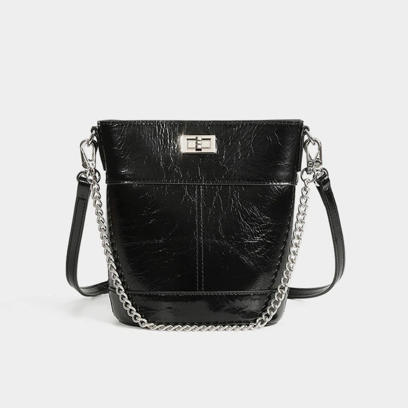 

Hifashion Cowhide Genuine Leather Bucket Small Shoulder Crossbody Bags For Women 2025 Trend Designer Phone Chain Ladies Handbags