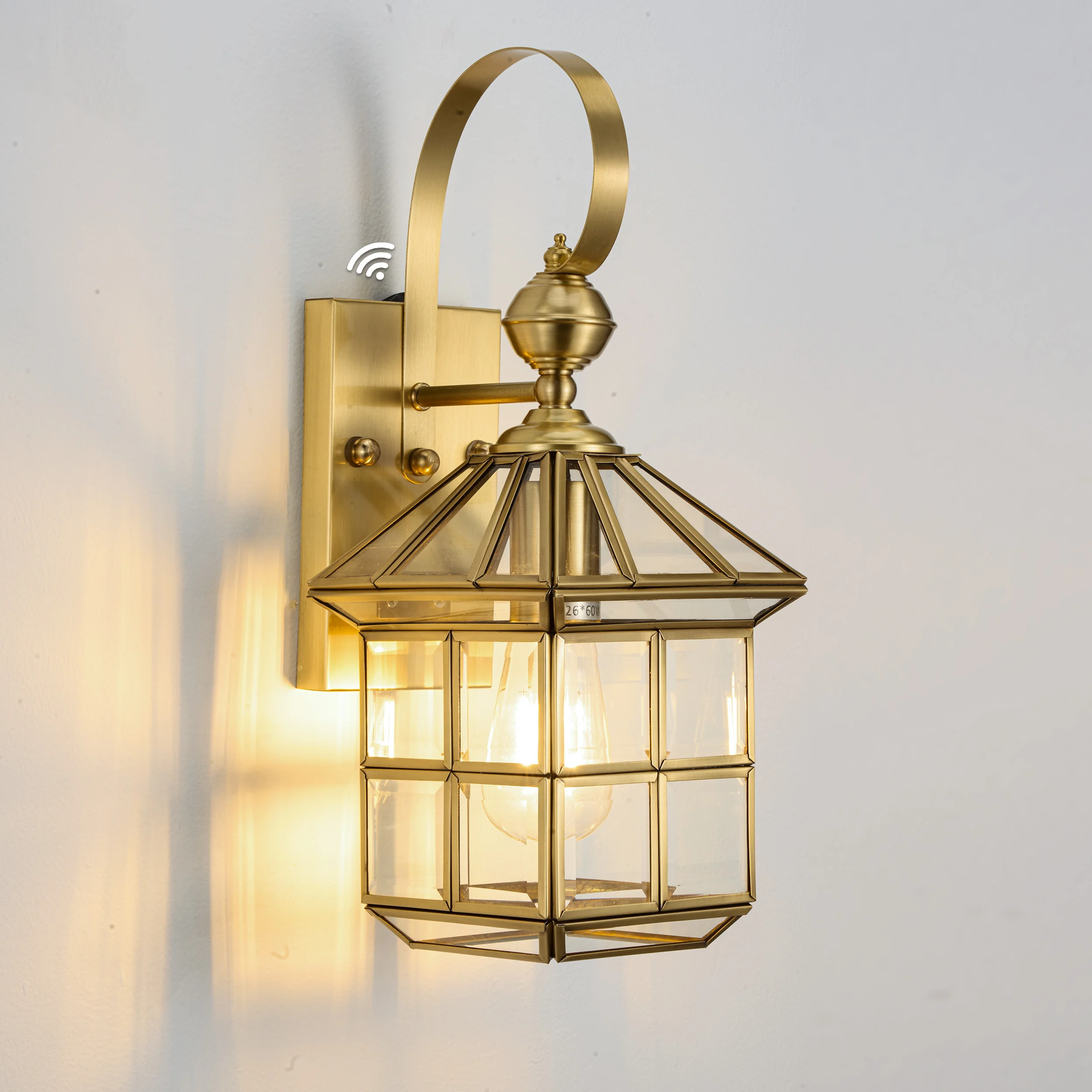 

Meluaim Outdoor Wall Light - Brass and Glass Lantern with E26 Base, Modern Gold Exterior Sconce for Porch/Garden/Entryway