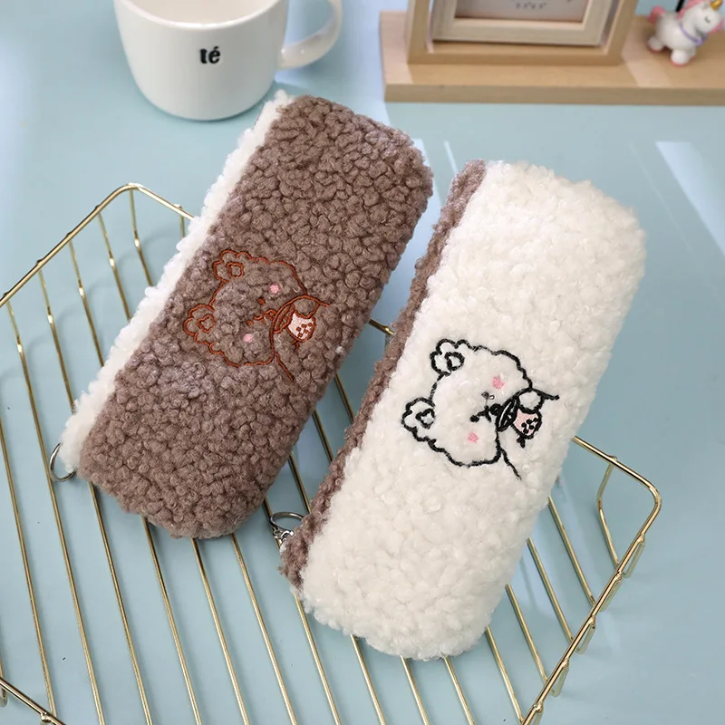 1Pcs Cartoon Plush Pencil Case Multifunctional Storage Pencil Case Stationery Rubber Ruler Storage Bag Student Supplies