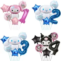 6pcs Cartoon Sanrio Cute Kuromi My Melody Cinnamoroll Foil Balloon 32 inch Number Set Children's Birthday Party Decorative Toys