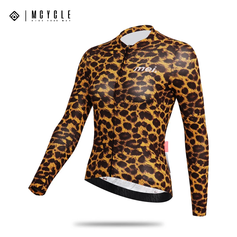 Mcycle Man Cycling Clothing Breathable Elastic Bike Jersey UV Protection Long Sleeves Leopard Print Cycling Jersey Women