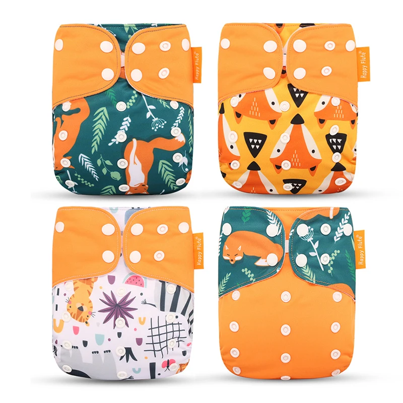 4Pcs/Set Eco-Friendly Cloth Diaper Baby Adjustable Washable Reusable Nappy Portable Pocket Diaper Absorbent Infant Diaper Cover