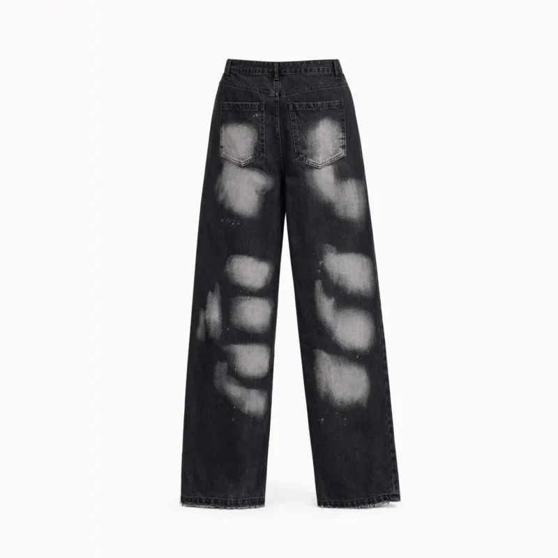 HKSH Spring Autumn New Men Tide American Vintage Style Wide-Leg Jeans Frayed Patches Embroidery Loose Slim Jeans Trendy HK19900