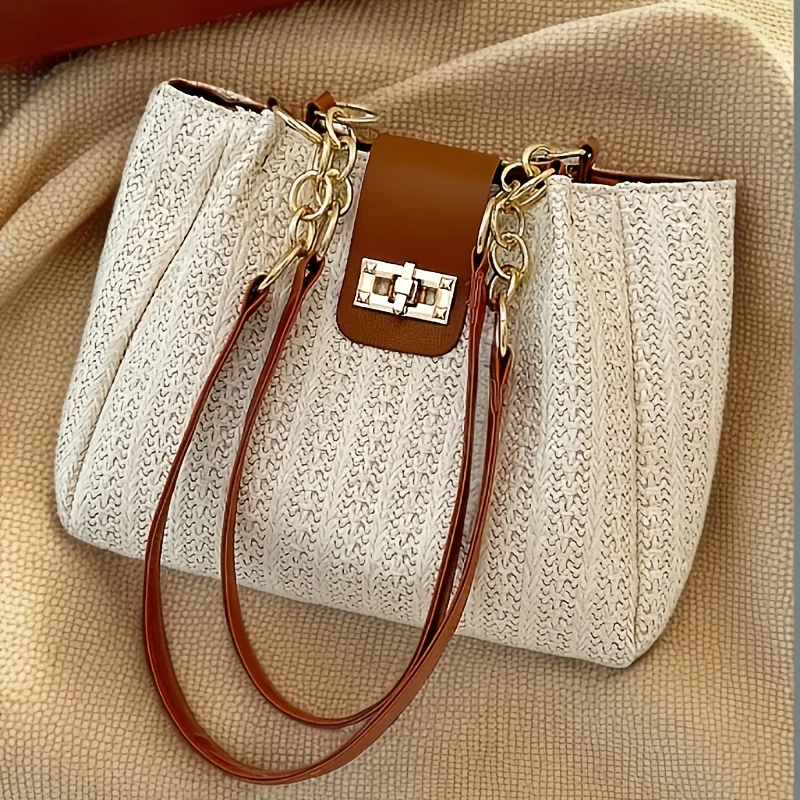2026 bolso de un solo hombro tejido de nuevo estilo, bolso de mano junto al mar, bolso de gran capacidad, perfecto para vacaciones