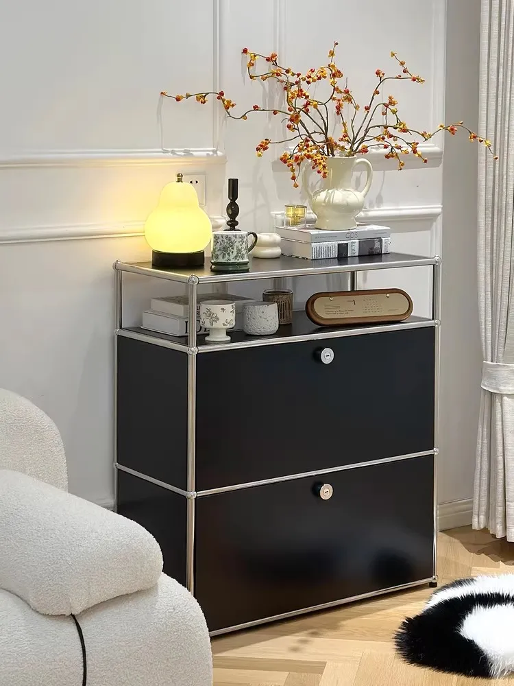 

Retro Iron Living Room Cabinet Modular Dining Sideboard Cabinet Stainless Steel Design Storage Coffee Machine Low Storage Rack