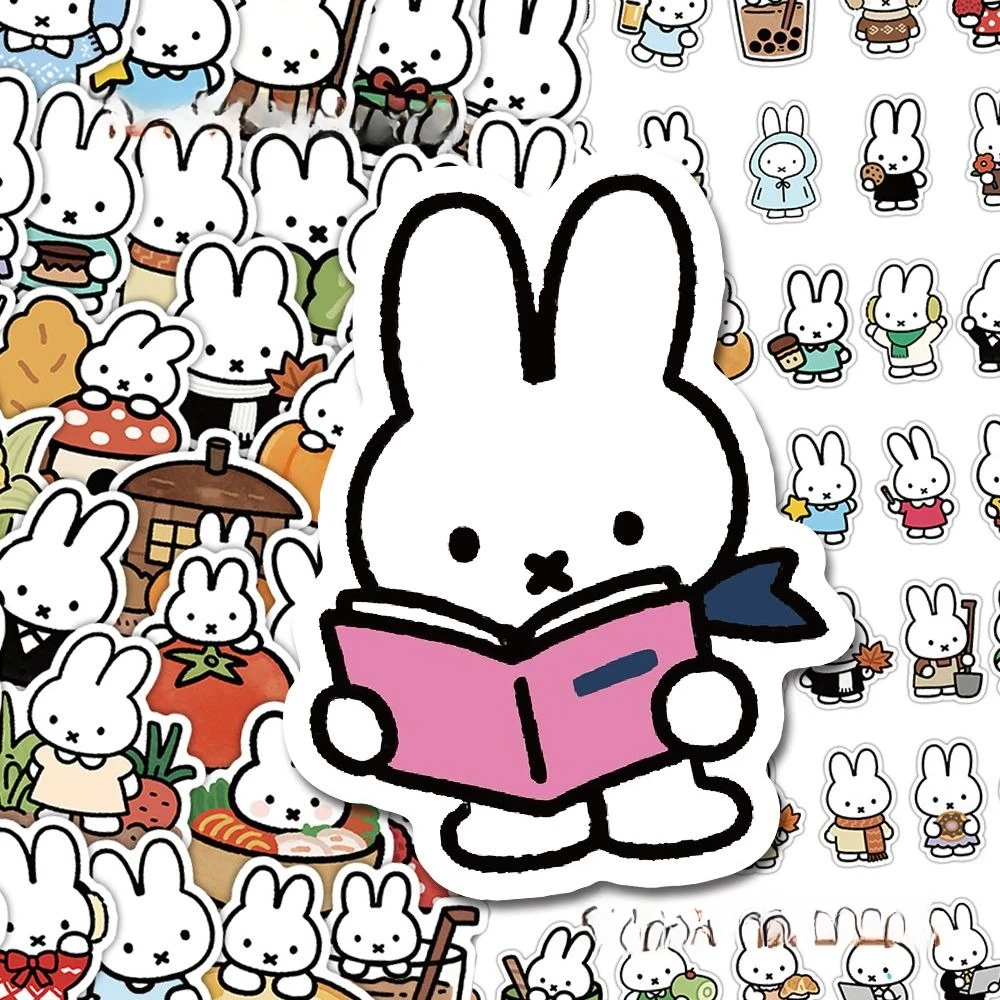 Adesivos decorativos criativos e fofos do desenho animado Miffy, adesivos bidimensionais personalizados para diário, venda por atacado.