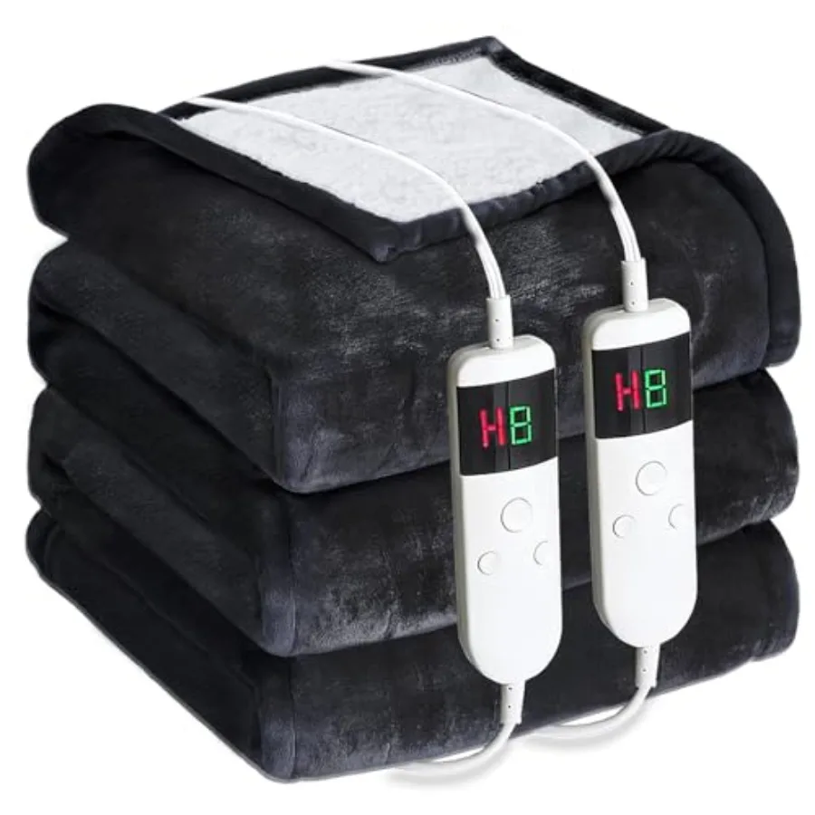 

Electric Heated Blanket Queen Size 84''x90'' - Dual-Control Heating Blanket Soft and Warm Flannel 10-Level Temperature Control