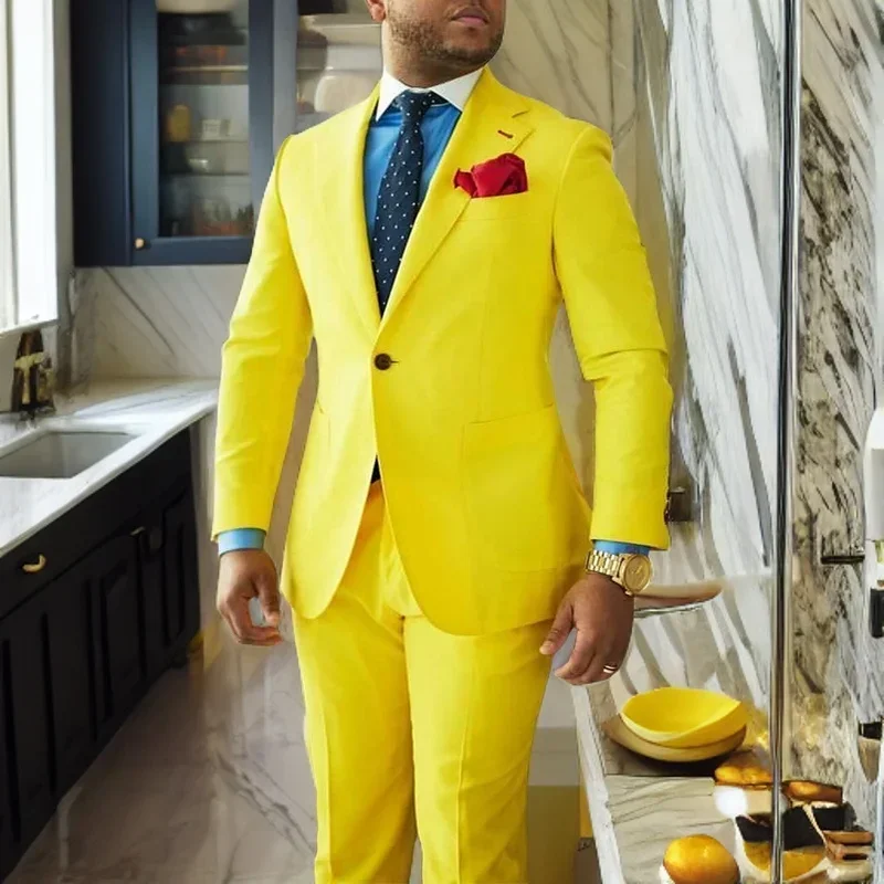 

Yellow Custom Men Suits Slim Fit Handsome Groomsmen Wedding Dinner Party Tuxedo Notch Lapel Blazer Male Blazer Costume Homme