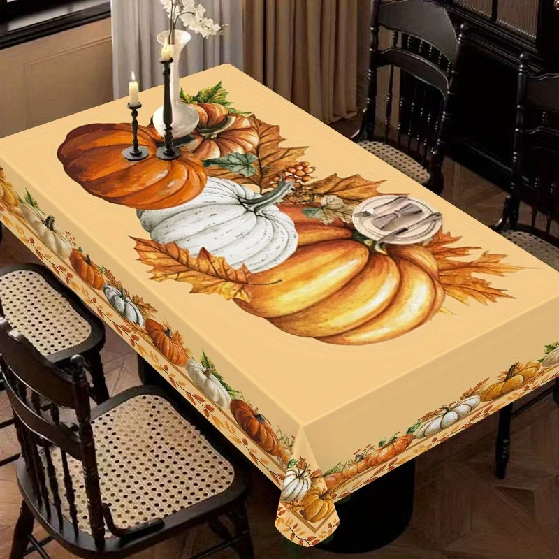 One rural-style pumpkin and corn stalk pattern tablecloth - durable polyester fiber rectangular table coverxzj