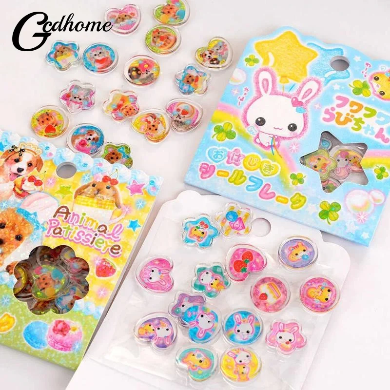 1 Set Y2K Crystal Marbles Stickers 3D Cartoon Laser Sparkling Heart-Shaped Animal Mobile Phone Case Decals DIY Decoration