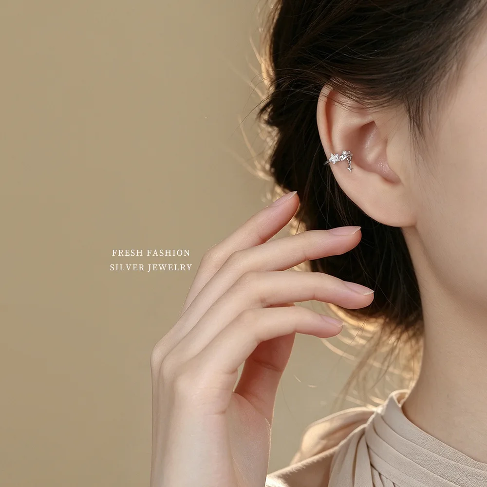 F.I.N.S 1PC Original Korean Fashion S925 Sterling Silver Zircon Clip Earring For No Holes Punk Rivet Earcuff Catilage Jewelry