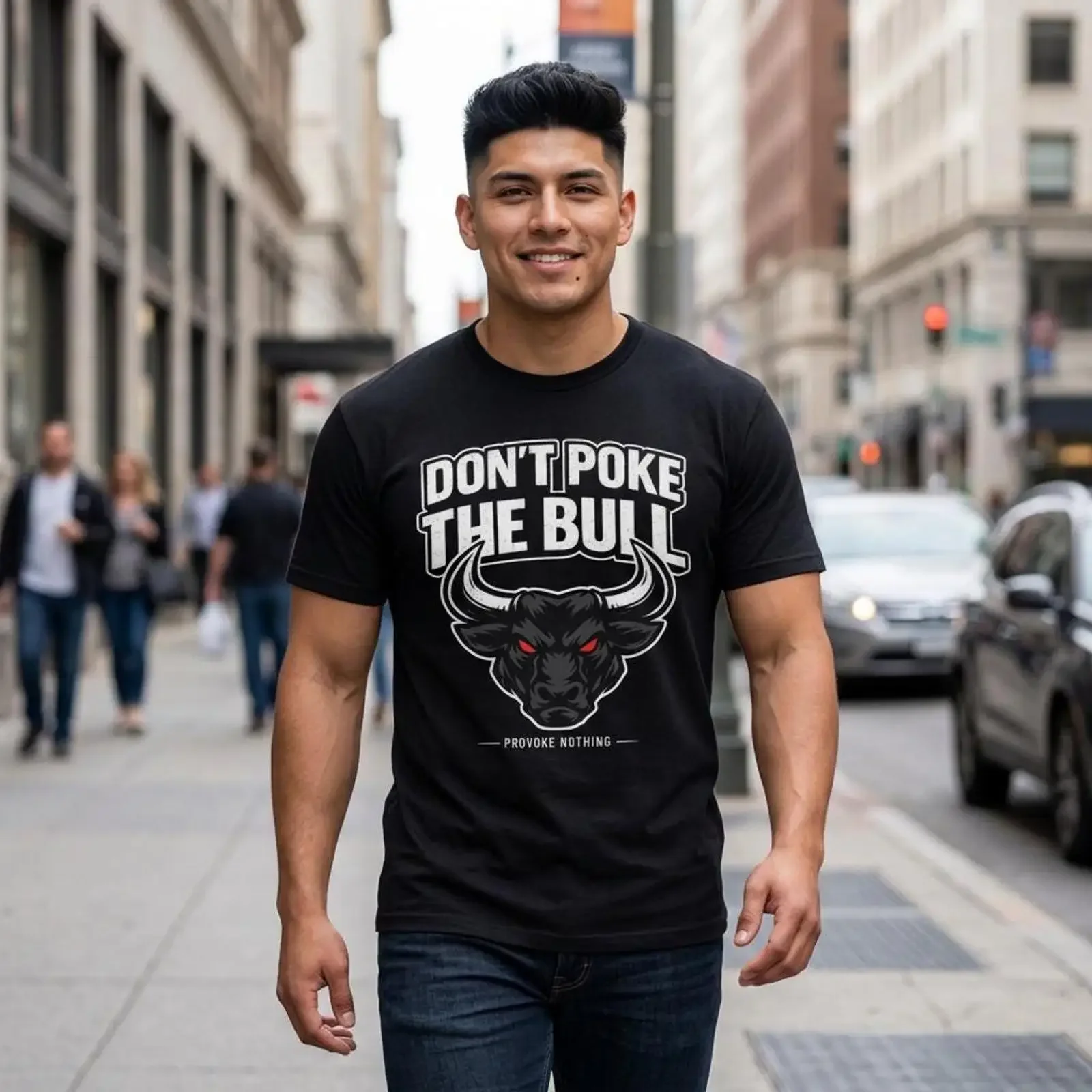 Dont Poke The Bull graphic T shirt Angry Head Red Eyes vintage Washed streetwear homme Breathable Stylish Stretched