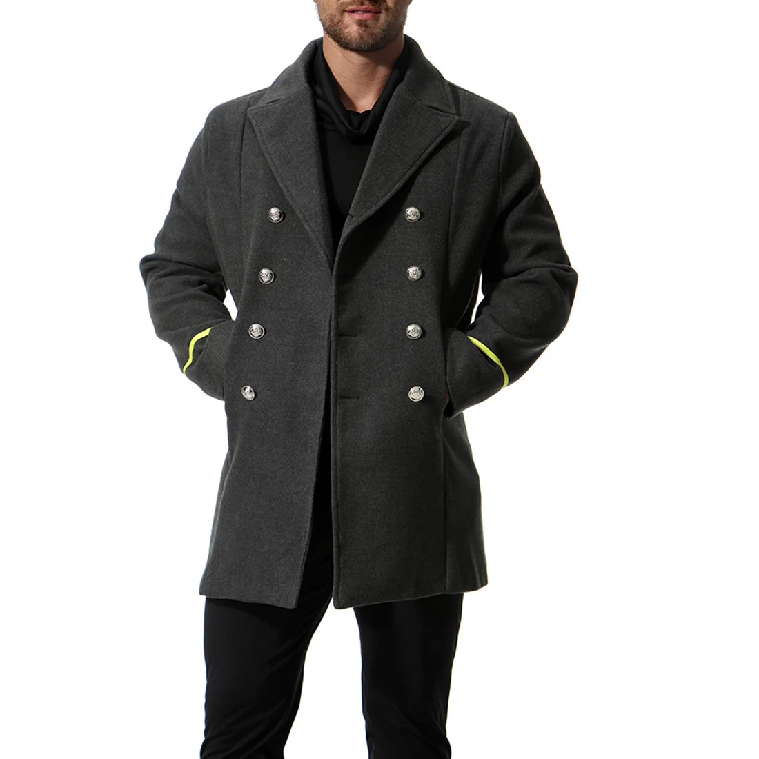 Autumn new trendy woolen coat, woolen coat coat medium and long men's trench coat