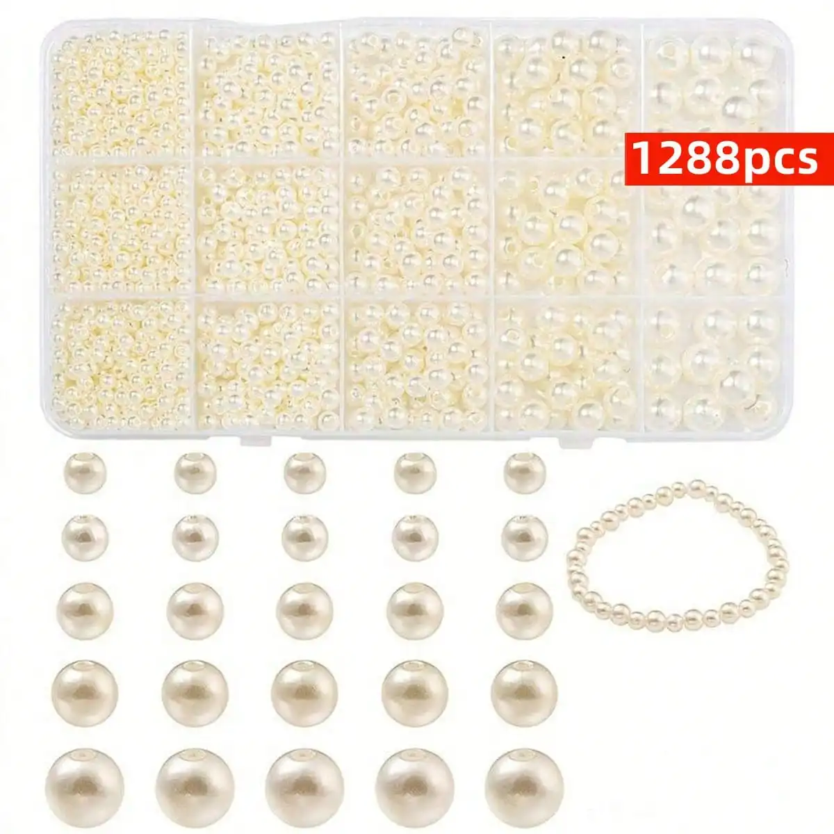 1288 Pieces/Set 4/5/6/8/10mm Black, White, Beige Set Box, DIY Jewelry, Phone Chain, Necklace
