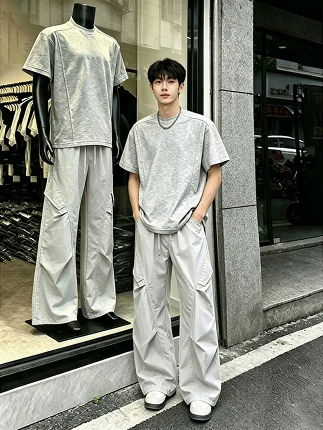 Light Grey Quick Dry Cargo Pants Men Women Thin Pleated Mountain Climbing Workwear Knife  Straight Leg Casual Trousers