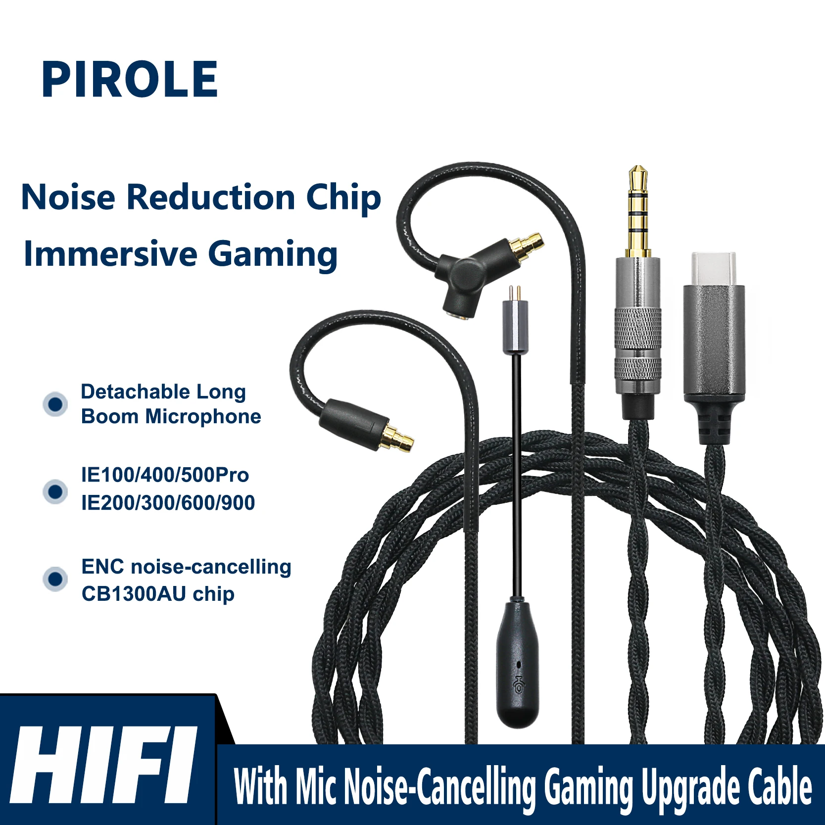 3,5-mm-32-Bit-Typ-C-Kabel IE100 400 500Pro/IE200 300 600 900 mit Geräuschunterdrückung und Mikrofon, kabelgebundenes Ersatzkabel für iPhone und Xiaomi