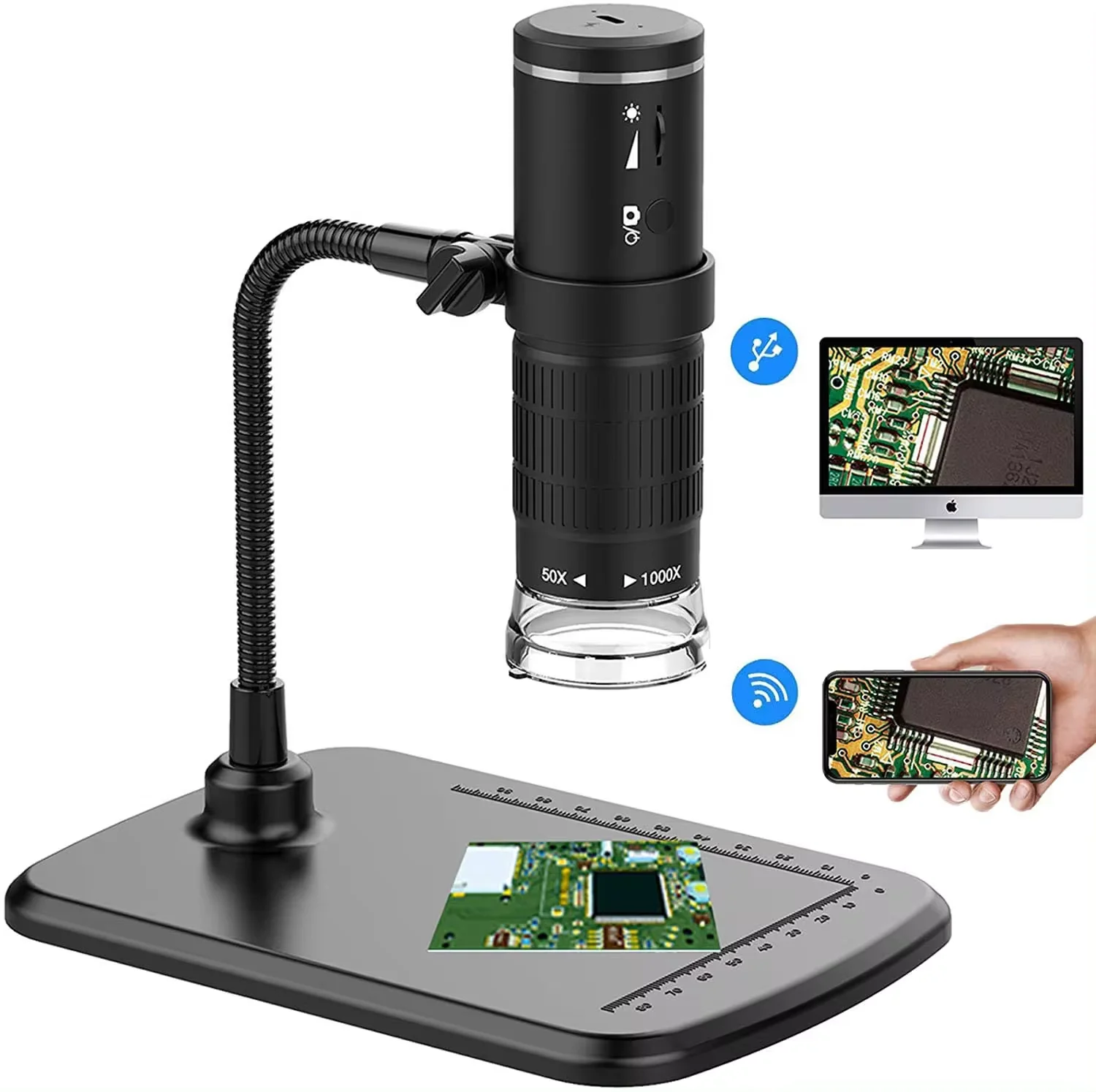 Wireless Digital Microscope 50X-1000X 1080P HD WiFi Portable Handheld Mini Coin Microscope with Adjustable Stand For IOS Android