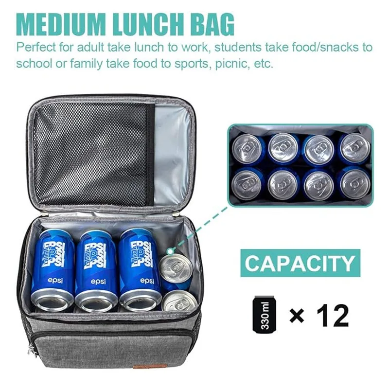 Thermal Shoulder Lunch Bag Waterproof Thick Cooler Handbag Large Insulated Food Grade PEVA Family School Picnic Refrigerator Box