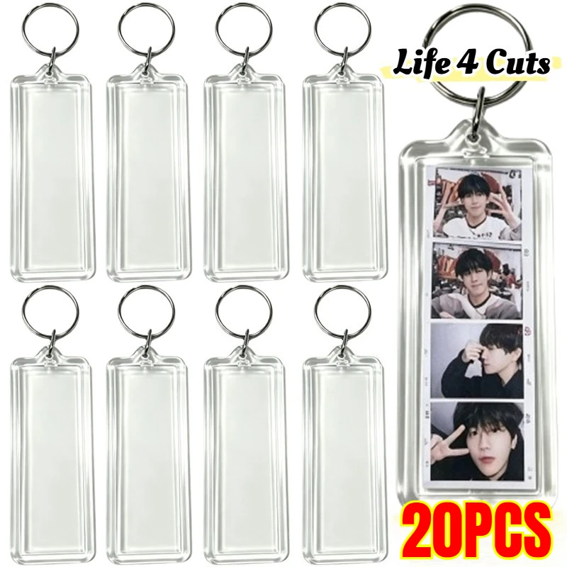 5-20Pcs Life 4 Cuts Acrylic Photo Strip Insert Keyring Blank DIY Handmade Picture Display Pendant Trendy Valentine's Day Gifts