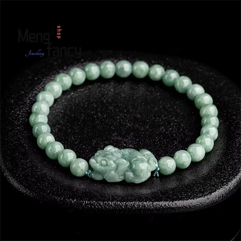 

Natural A-goods Jadeite Deep Bean Green Pixiu Jade Bracelet Exquisite Charm Best Selling Fashion Jewelry Handicraft Holiday Gift