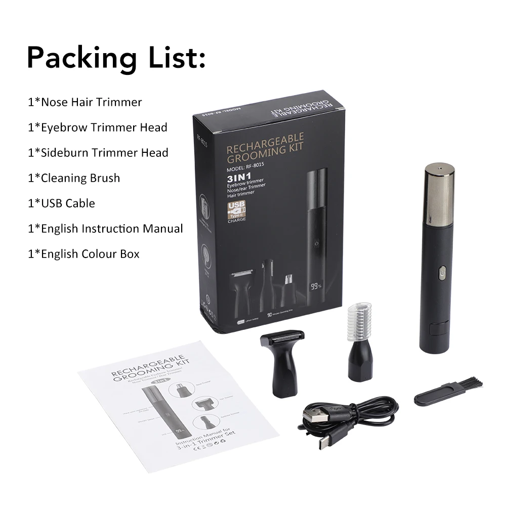 3-in-1 Elektrischer Nasen- und Ohrhaartrimmer für Männer mit LED-Anzeige, Schmerzfreier Trimmer für Koteletten, Augenbrauen und Bart, USB-Aufladbar – Detail 10