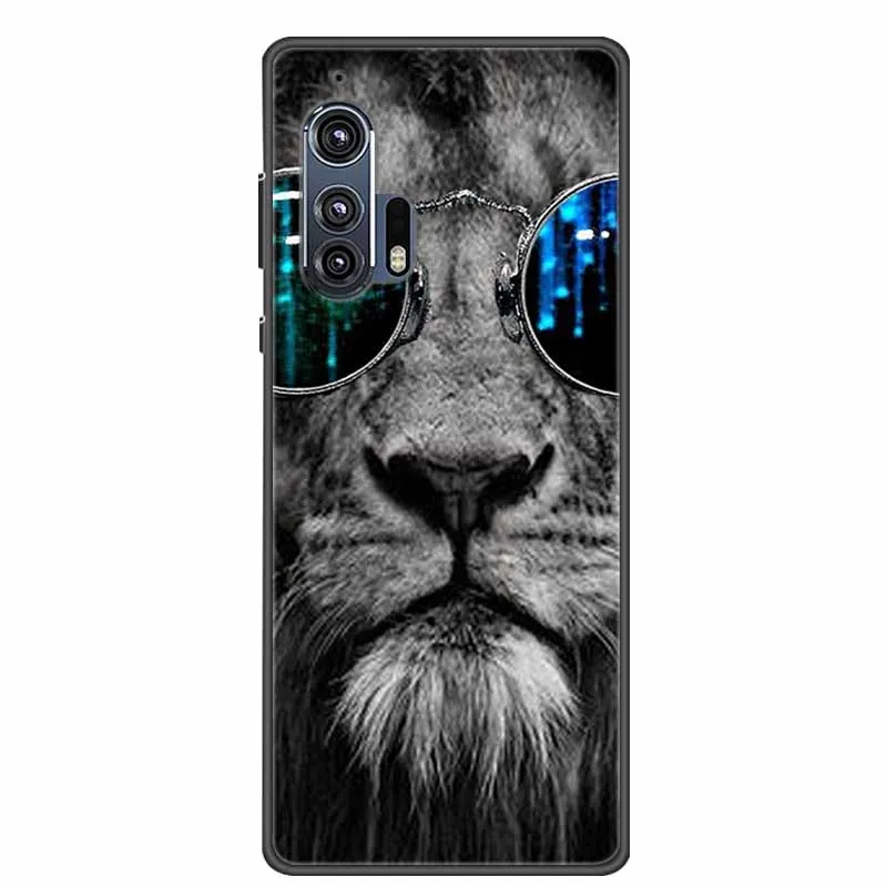 For Motorola Edge Plus 2020 Phone Case Cover Lion Wolf Tiger Black Silicone Soft Back Cover Case For Moto Edge+ Plus Case Fundas