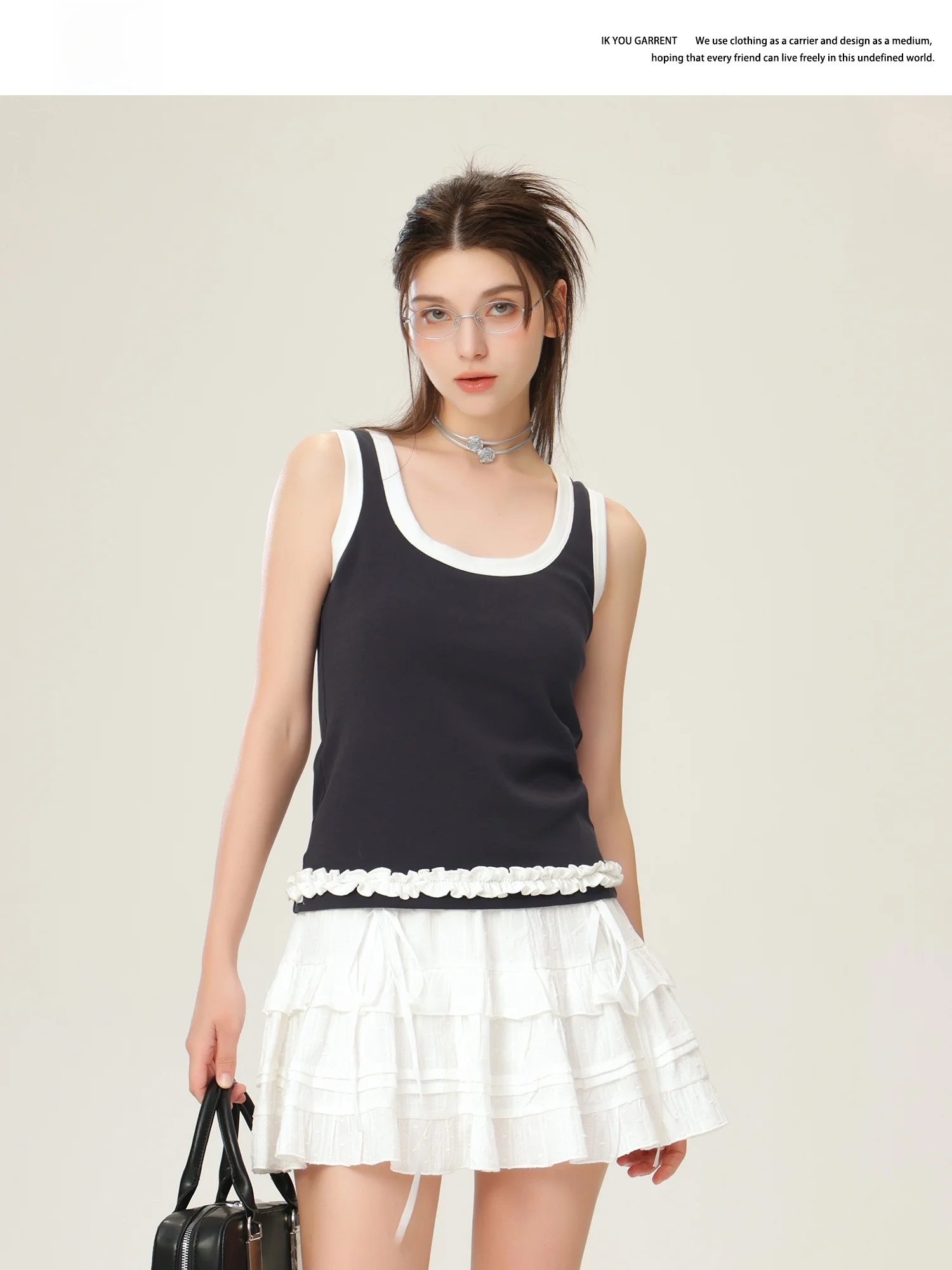 

Оригинальный женский топ Ikyou с вышивкой, облегающий крой, летняя новинка, модный жилет с имитацией двухслойности на бретельках