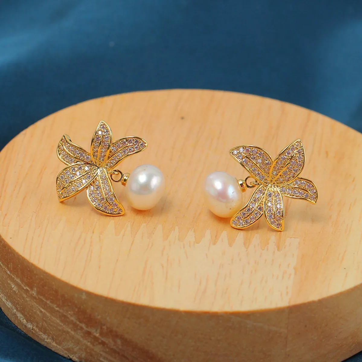 Brass 14K Gold Plated Leaf Cubic Zirconia Pearl Earring Blank Setting, Minimalist S925 Silver Needle DIY Jewelry Findings
