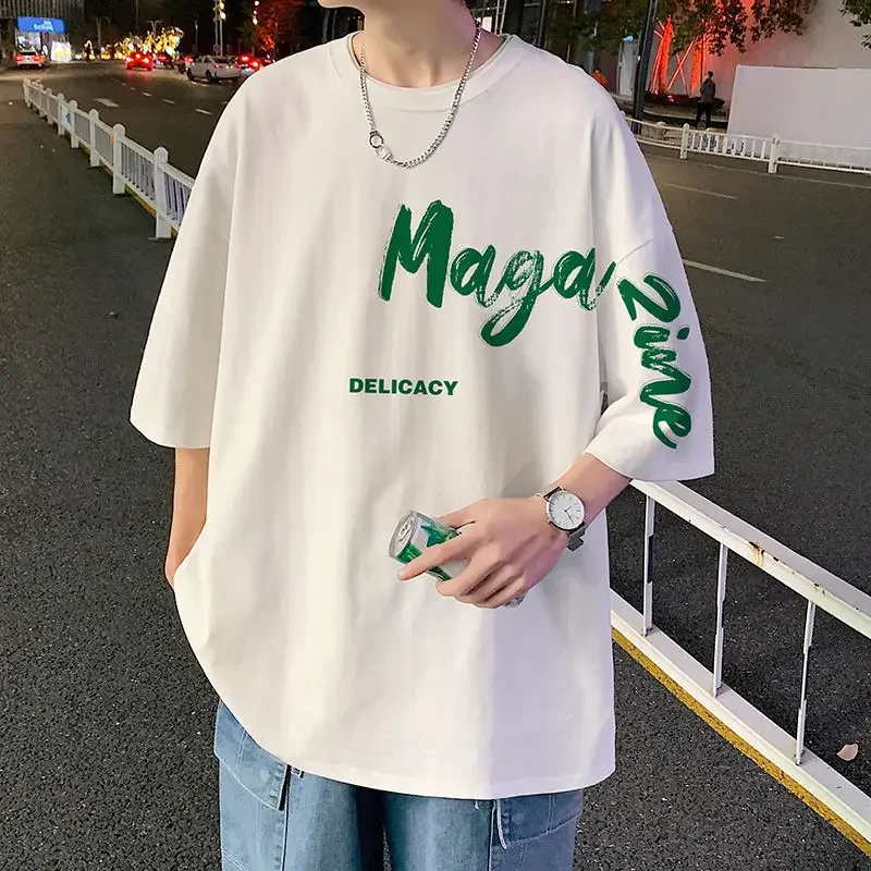 

LIBIELIY Fashion O-Neck Casual Printed Letter T-Shirts Men Clothing 2024 Autumn New Loose All-match Pullovers Tops Young Style T
