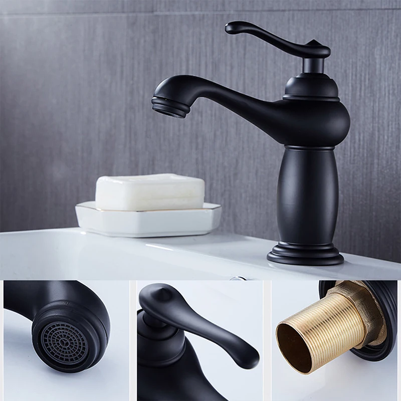 Bathroom Faucet Antique Bronze Finish Brass Basin Sink Solid Brass Faucets Single Handle Water Mixer Taps Bath Crane ELFCT001-F