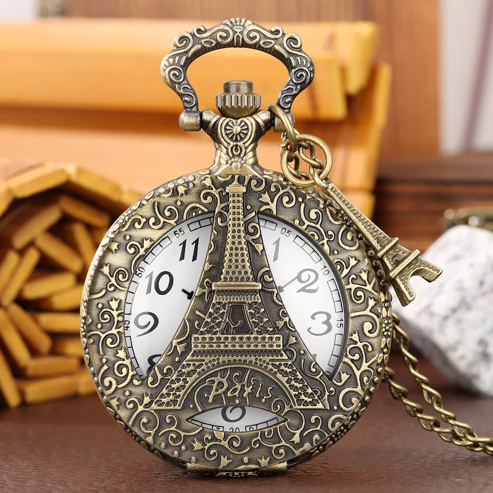 Vintage Paris Famous Scenic Spot Pocket Watch Steampunk Pendant Necklace Watch Accessory Exquisite Collectibles Male Female Gift