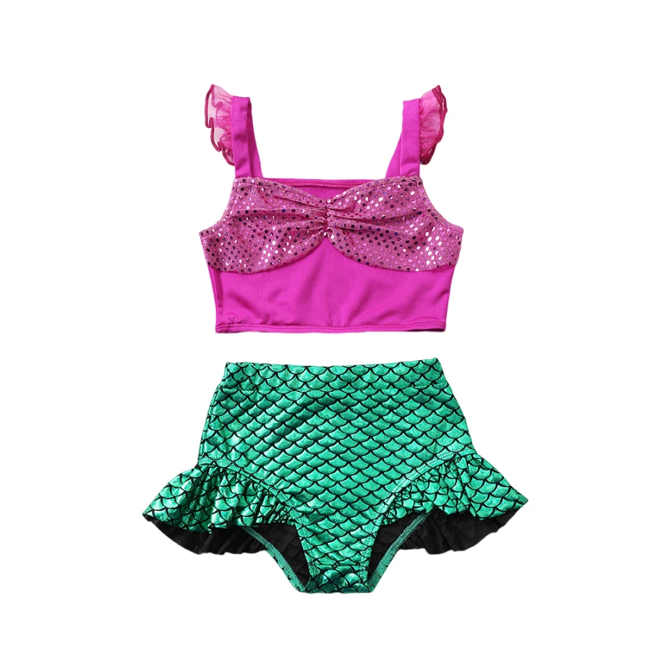 Baby Girls The Little Mermaid Swimsuits Summer Beachwear Children Girls Rapunzel Bathing Suits Two-pieces Kids Bikini Swimwears