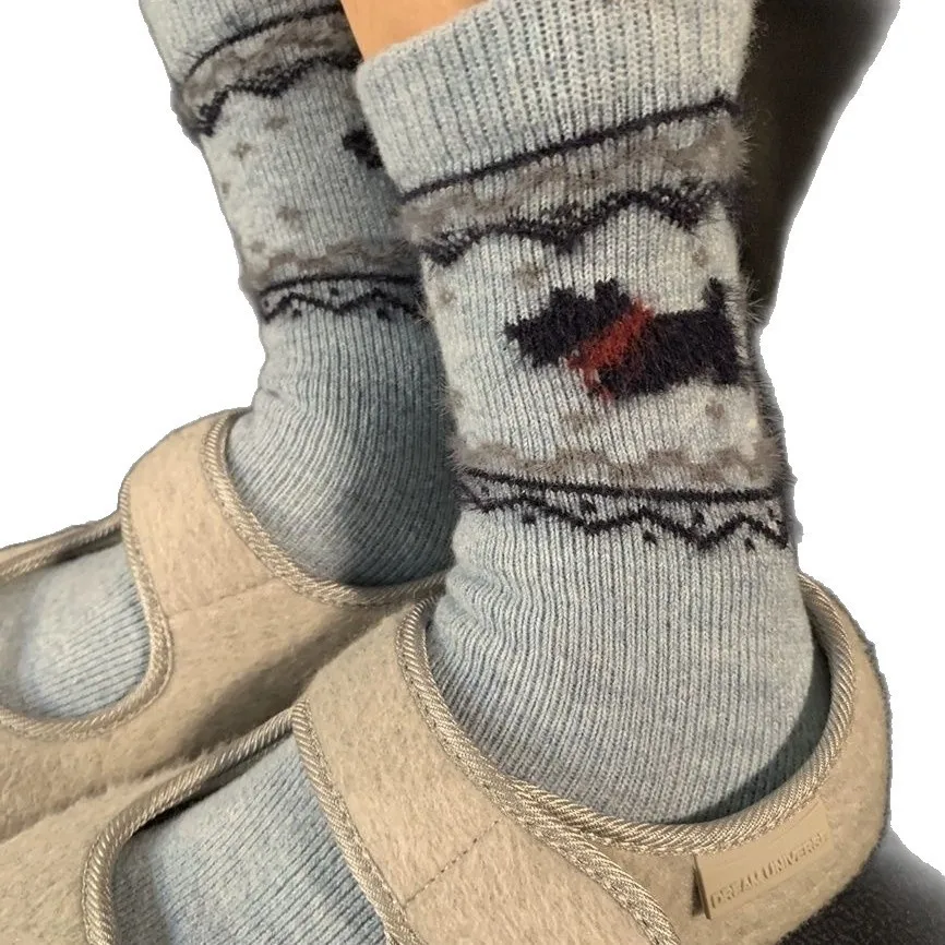 4 Pairs of Random Color Fair Isle Style Socks, Cartoon Warm Mid-Calf Women's Socks, Slouchy Mid-Calf Socks, Autumn and Winter Socks, Thanksgiving Gift