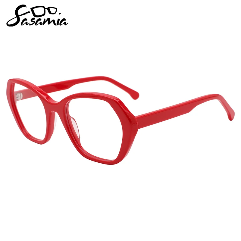 

SASAMIA Female Eyewear Acetate Geometric Glasses Frame Optical Prescription Glasses Wide Temple Glasses for Ladies&Women WD1404