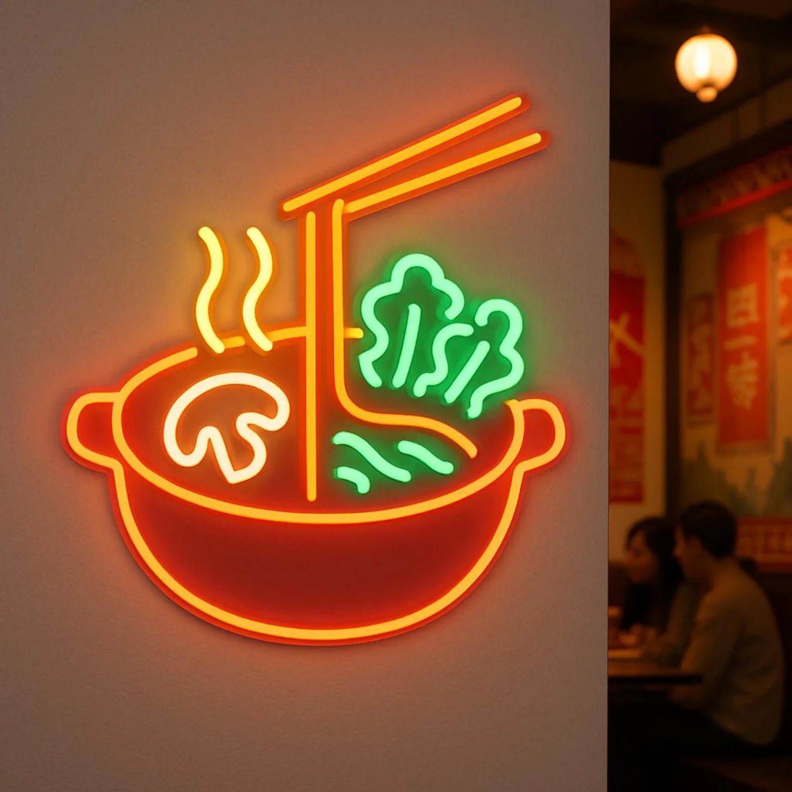 Chinese Hot Pot Neon Sign,Restaurant Neon Sign,Chinese Cuisine Sign,Hot Soup with Meat Neon Decor,Gastro Bar Neon,Chef Gift Idea
