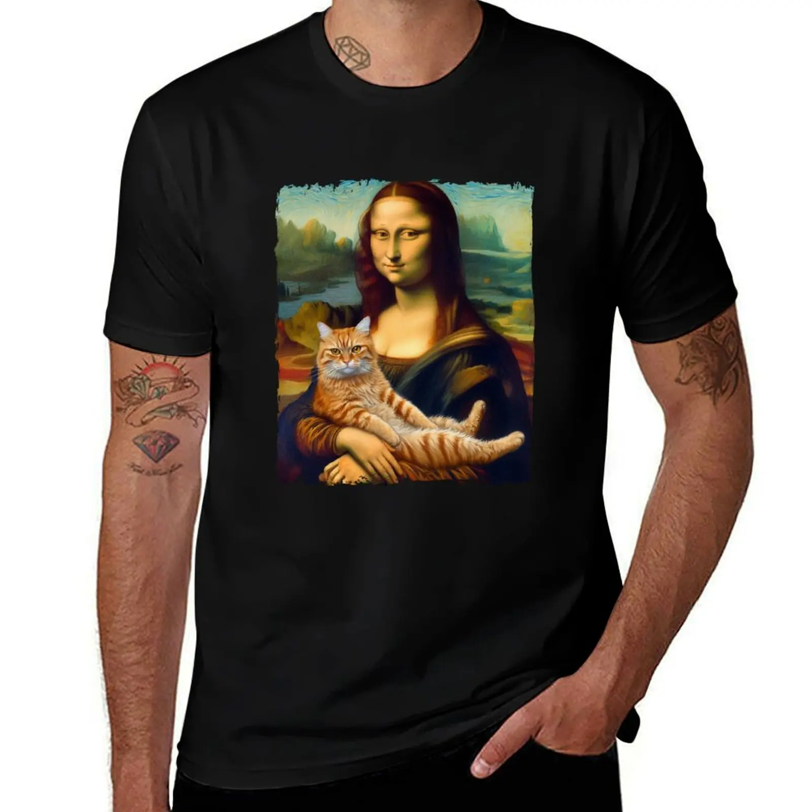 

Mona Lisa with Cat T-Shirt t shirt man cotton man t shirt summer t shirt custom print T-Shirt