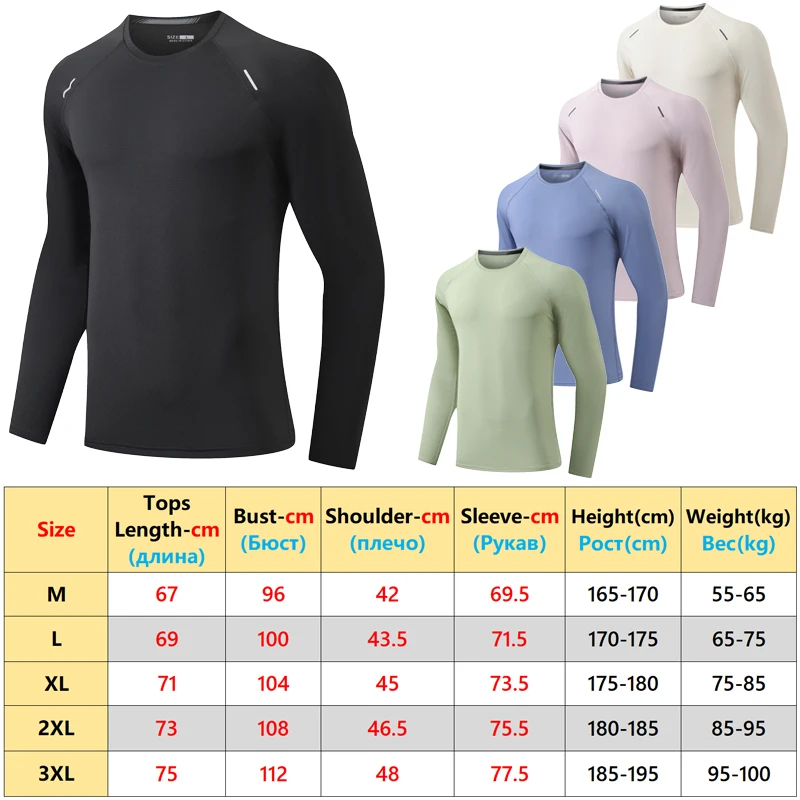 Solid Long Sleeve Breathable Running Outdoor Sport Men Bodybuilding Workout Compression Tee Reflective Training Sports Shirts