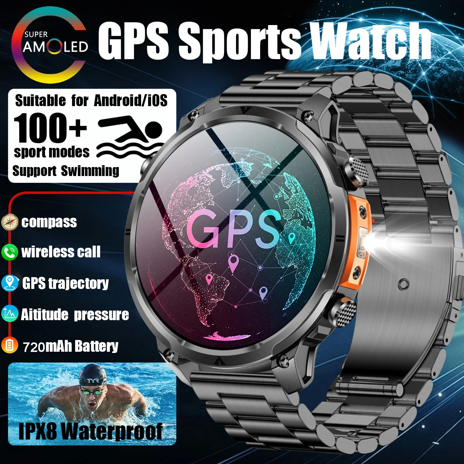 

Outdoor T-Rex 3 Military Grade GPS Smart Watch 720mAh Battery AMOLED Compass Altimeter Call 10ATM Waterproof Swim Sports Watch