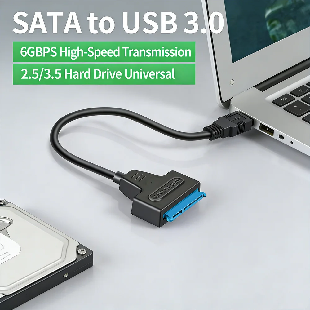 USB-3.0 & USB-2.0 SATA Hard Drive Adapter Cable SATA Hard Drive External Converter Cable for 2.5 Inch SSD & HDD Data Transfer