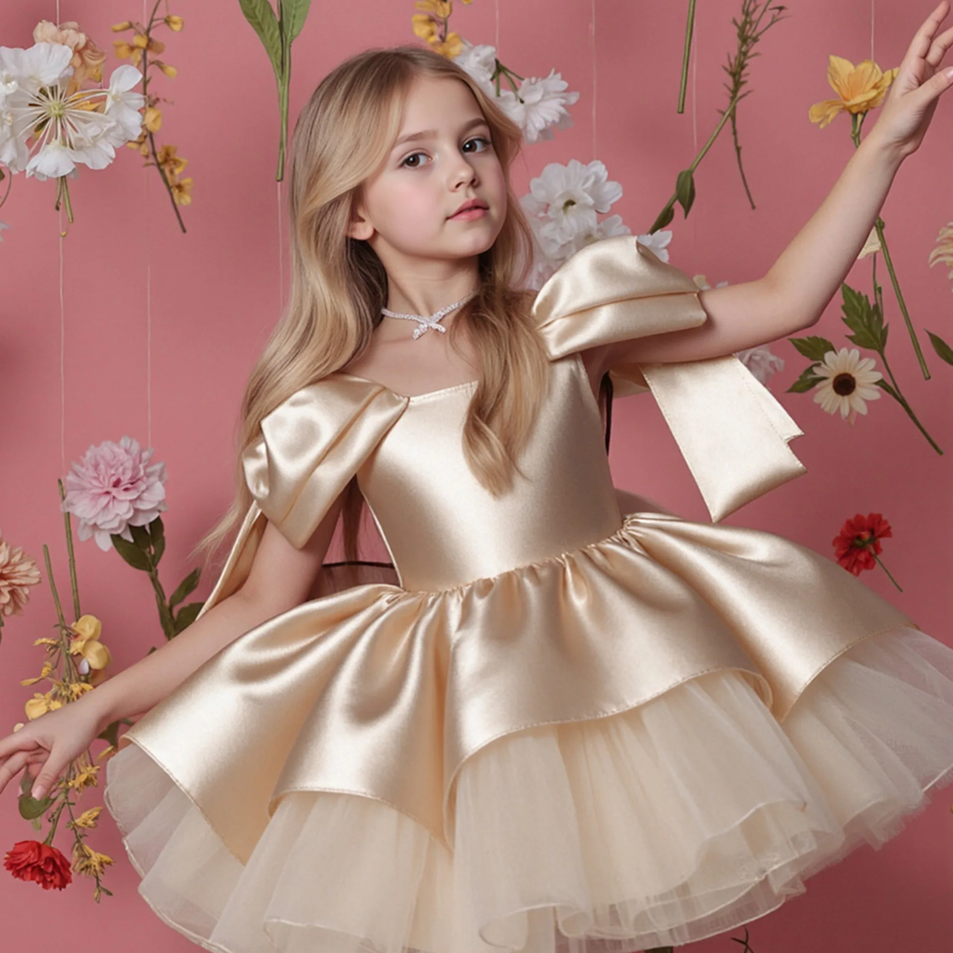 

Летнее элегантное детское платье для вечеринок, атласное платье принцессы с большим бантом на рукавах для девочек, нарядное вечернее платье для детей на день рождения, свадьбу, торжественное платье