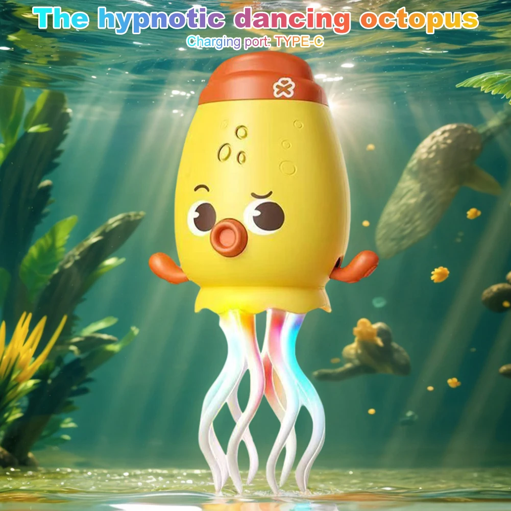 ปลาหมึกเต้นรำไฟฟ้าพร้อมไฟ คลานได้ แบบอินเทอร์แอคทีฟ สายชาร์จ Type C สัตว์เลี้ยงอิเล็กทรอนิกส์เพื่อการศึกษา ของเล่นเด็กเล็ก