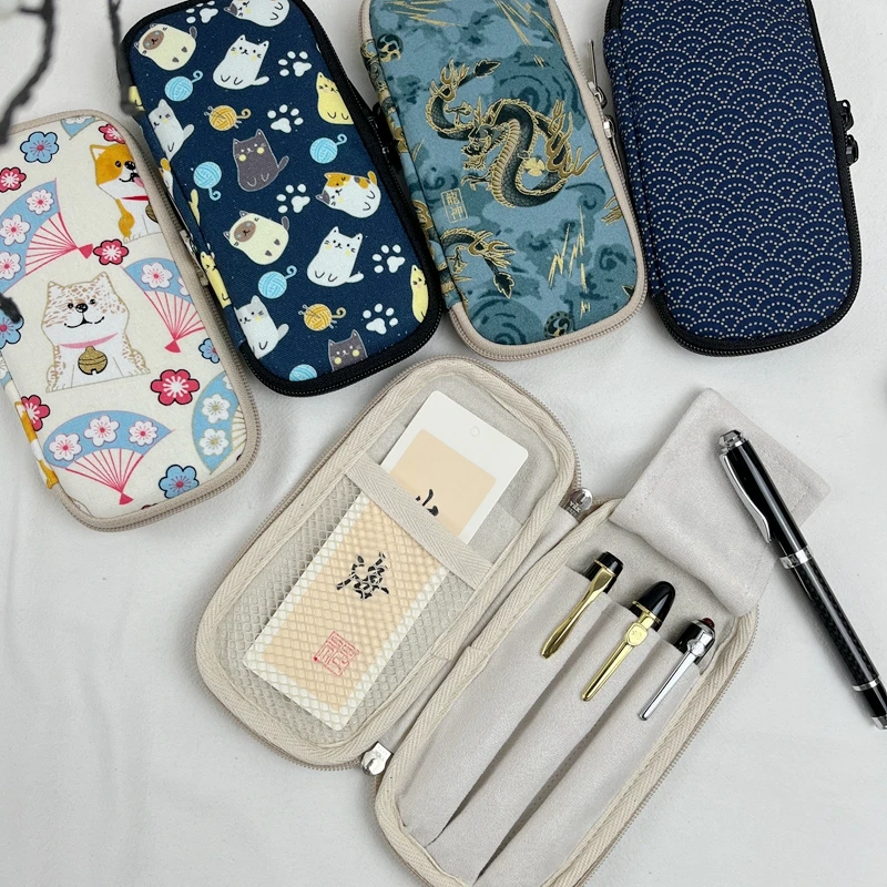 Guofeng Pen Bag 3-Pack Pen Set Fabric Pen Storage Bag Yunhe Zipper Pen Pack Blue Sewage Bread Pack